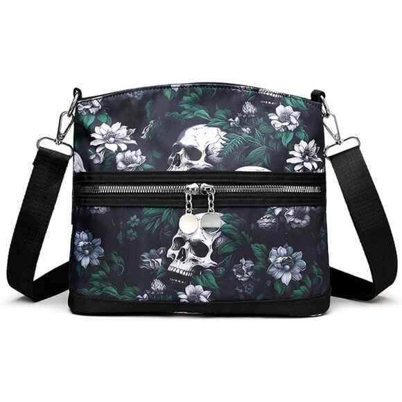 Women Gothic Skull Shoulder Bag Y2K Backpack Street Hippie Style Wallet Green - Picture 1 of 6